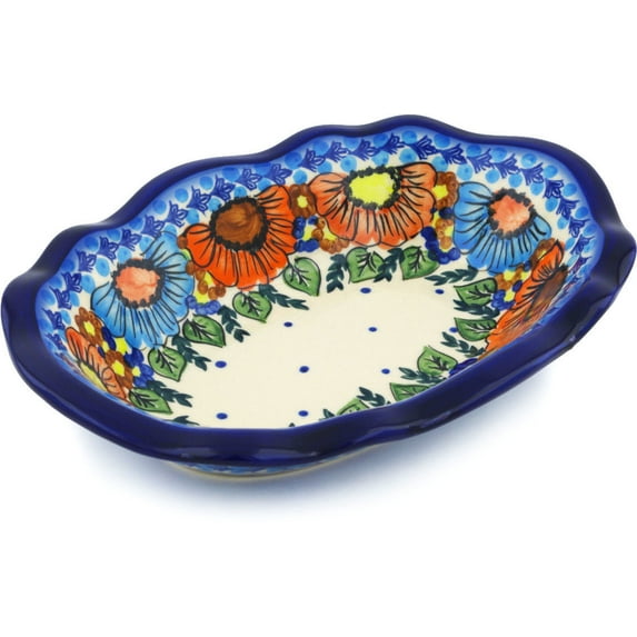 Polish Pottery 11¼-inch Oval Bowl (Bold Poppies Theme) Signature UNIKAT Hand Painted in Boleslawiec, Poland + Certificate of Authenticity