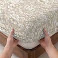 thumbnail image 3 of Cal.King Size Fitted Sheet Set - Beige Damask 3 Piece Bedding Sets 16" Deep Pocket Fitted Sheet with 2 Pillowcases, Vintage Country Scroll Floral Patterned Brushed Microfiber Hotel Luxury Bed Sheets, 3 of 9