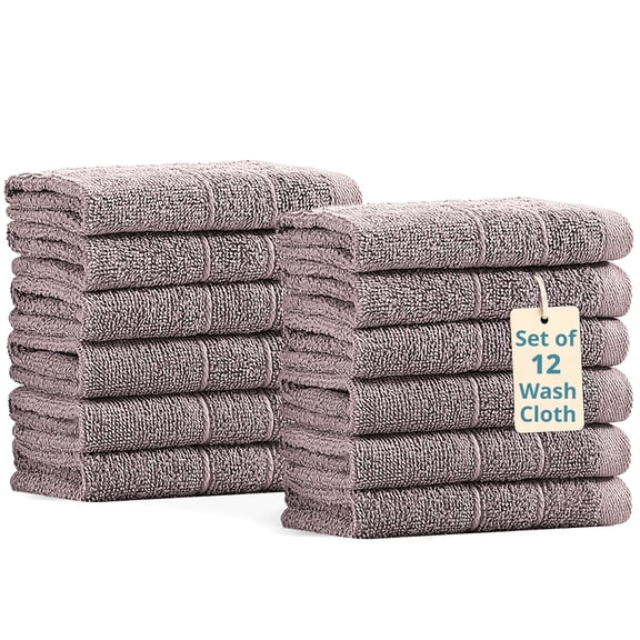 Casa Platino 12 Piece Wash Cloths Bathroom Set - 100% Cotton Washcloths Bulk, Wash Clothes - Platinum