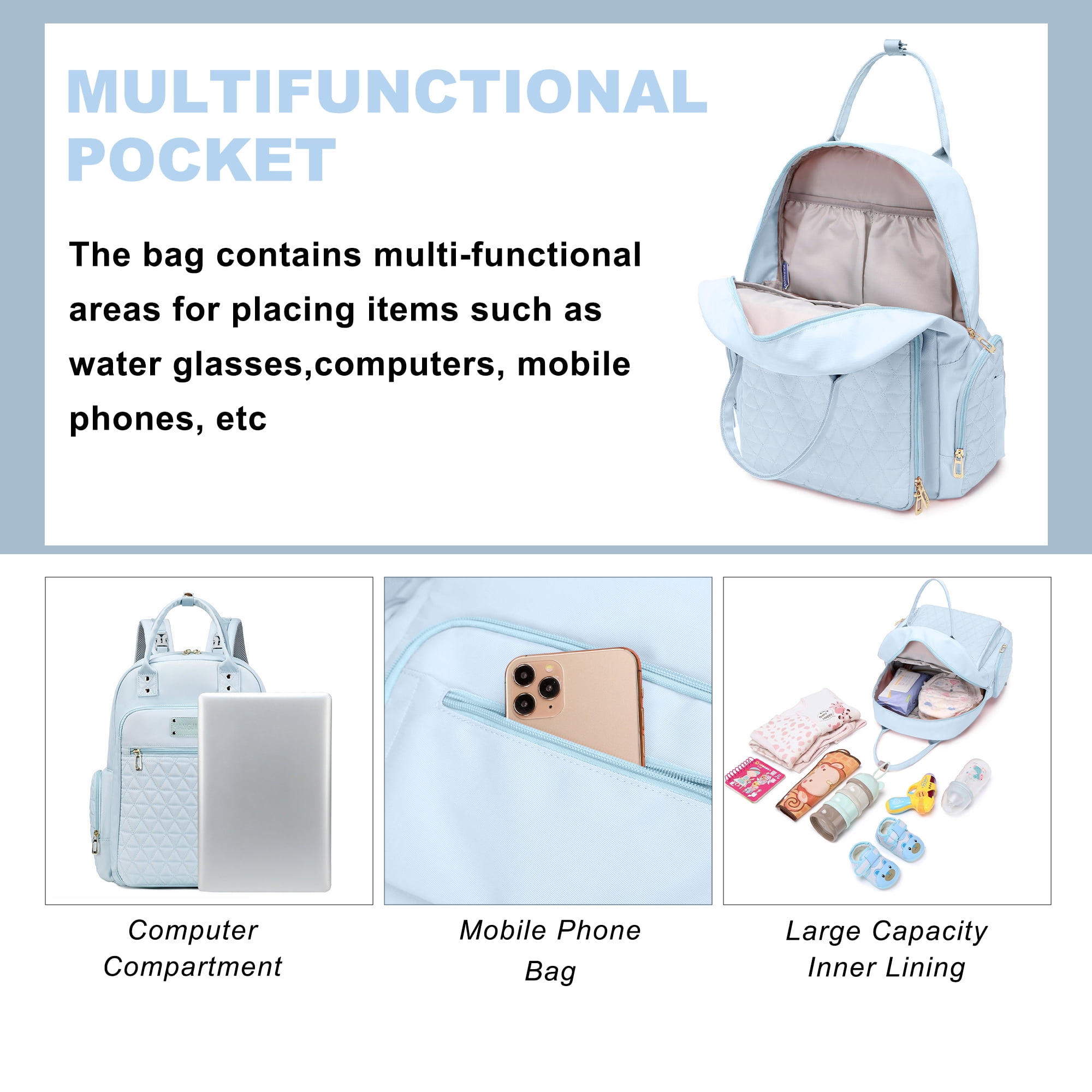 AGUDAN Baby Diaper Backpack Mommy Nappy Bag Multifunction Travel Maternity Bag 12x7x16IN