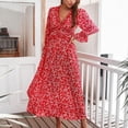 thumbnail image 2 of Odeerbi Dresses for Women Casual Maxi Dresses Erogenous Fashion V-Neck Floral Long Sleeve Flared Sleeve Long Dress Red, 2 of 9