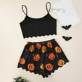 thumbnail image 5 of Fshinging Women's Summer Pajamas Letter Cartoon Pumpkin Print Cami 2 Piece Sleeveless Shorts Homewear Outfits, 5 of 7