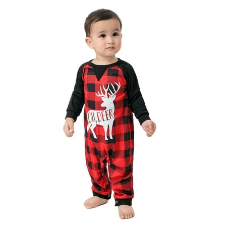 

ELENXS Christmas Soft Pajamas Family Matching Holiday Xmas Loungewear Plaid Long Sleeve Round Neck Nightgown