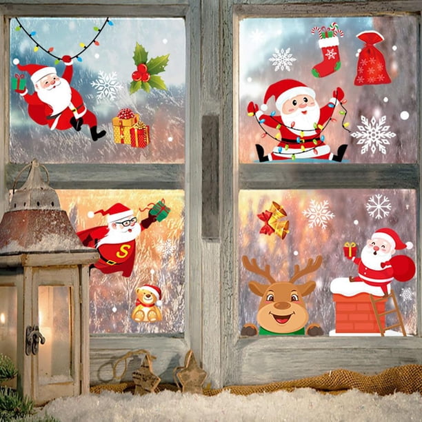 Ventanas De Navidad Copos De Nieve A Prueba De Agua Santa Muñeco De Nieve Pegatinas Estáticas De Pvc Decoración Navideña Para Espejos Azulejos Y Refrigeradores Scienceny HA043968-02