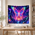 thumbnail image 5 of Neon Butterfly Above Alien Falls and Lotus Valley, Mystical Surreal for Fantasy Fans, Cosmic Butterfly Art, Birthday Gift, Tapestry Wall Hanging for Bedroom, Studio and Dorm, 5 of 7