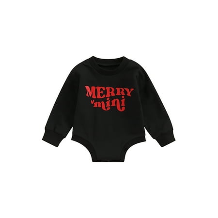 

Canrulo Christmas Newborn Baby Boys Girls Jumpsuit Letter Print Long Sleeve Romper Xmas Clothes Black 12-18 Months
