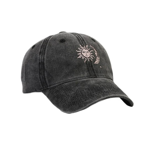 WITHMOONS Sun and Moon Embroidery Low Profile Vintage Washed Cotton Baseball Cap Adjustable Dad Hat YZ10146 (Black)
