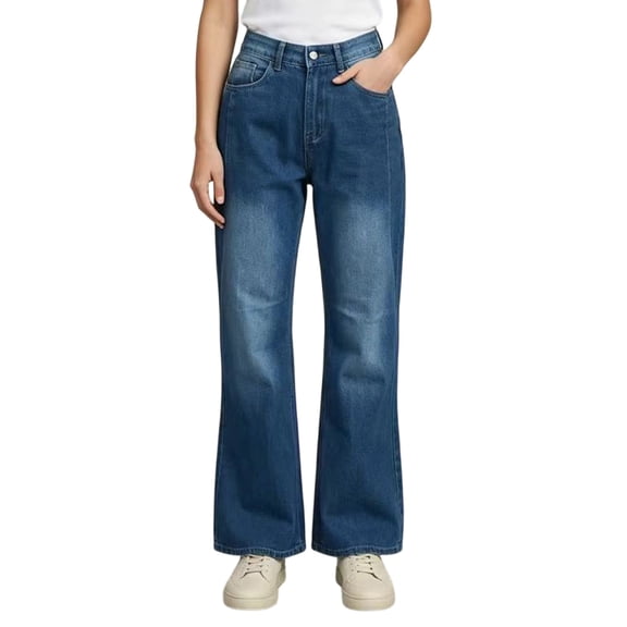 PBFRDSJ Women's Stretch Straight Denim Pants High Waisted Wide Leg Boyfriend Jeans Soft Casual Tummy Control Trousers with Pockets