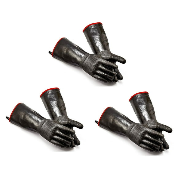 6X High Heat Gloves Griller Insulated Cooking Gloves for Barbecue/Grill/Smoker/Oven Mitt/Baking,3 x pair of cooking gloves,black