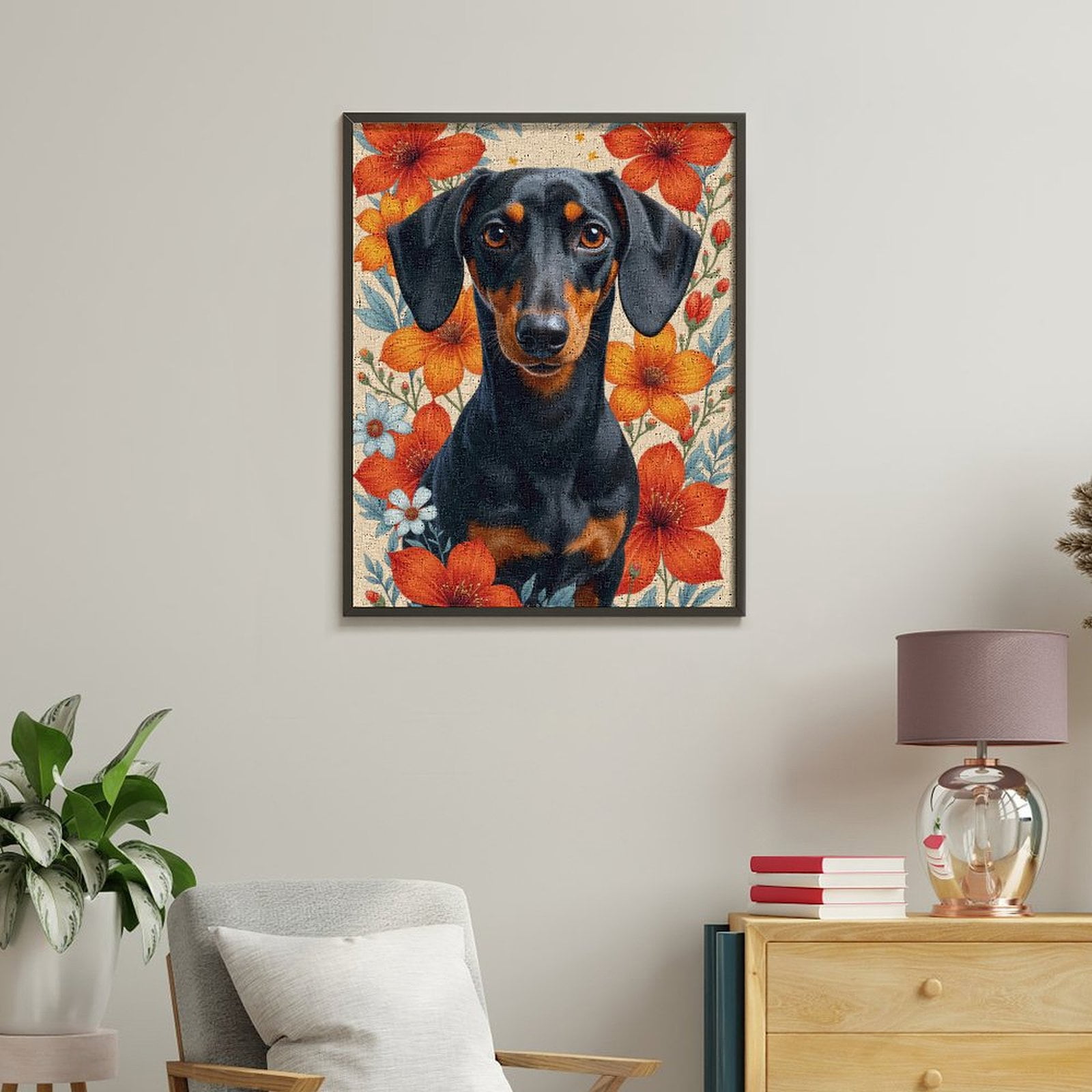 Paint By Numbers Kit for Adults Beginner - Dog Floral Portrait Art Flowers DIY Canvas Painting Kits for Adults, Frameless Paint By Number for Adults for Home Wall Decor 16x20 Inch