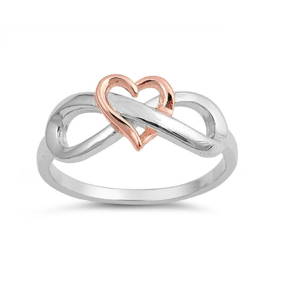 Two Tone Sterling Silver Rose Gold-Tone Heart Infinity Ring