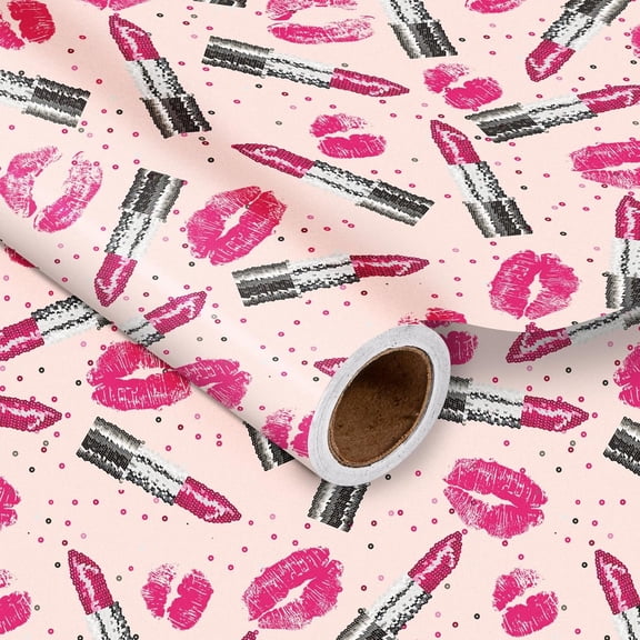 23x58 Inch Girl Power Wrapping Paper Roll, Pink Lip Design Party Gift Wrap for Holiday, Birthday Graduation for Girls Women