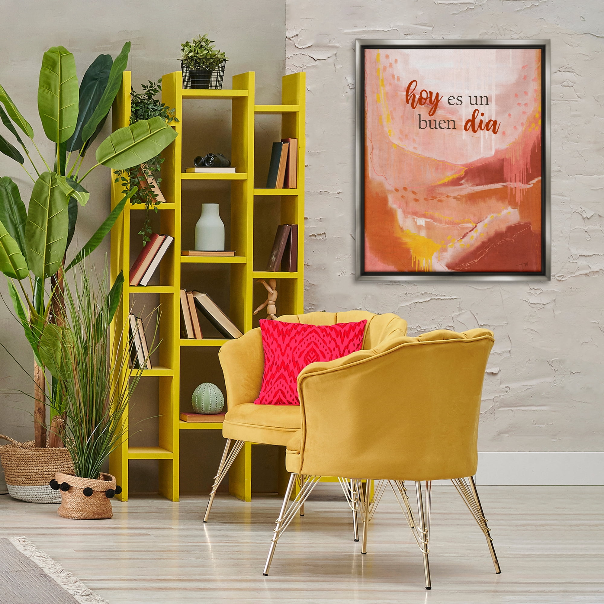 Stupell Industries Hoy es un Buen Dia Rojo Inspirational Quotes & Sayings Painting Gray Floater Framed Art Print Wall Art, 25 x 31