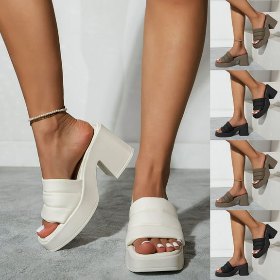 Women Slipper Chunky Heel Waterproof Thick Heel Square Toe Slip-on Slides Shoes Women's Fashion Casual Versatile Beach Sandals