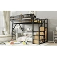 thumbnail image 3 of Full Size Metal Loft Bed with Stairs & Storage, Black. Bedroom Space Saver w/ Shelves, Wardrobe. Durable Steel Frame, 54" Under-Bed Clearance, Full Size Bed., 3 of 13