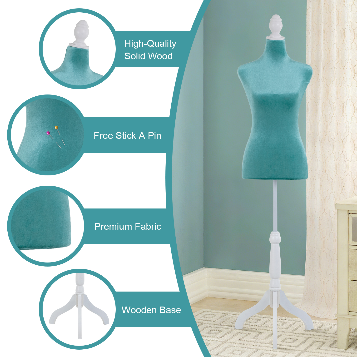 49"-63" Height Dress Form Mannequin Adjustable Female Mannequin Torso Sewing Mannequin Female Dress Model Torso Body Tripod Stand Clothing Forms, Green