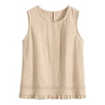 thumbnail image 4 of Karymi 2 Piece Sets for Women 2 Piece Solid Linen Blend Outfit Set, Crew Neck Sleeveless Eyelet Lace Ruffle Hem Tank Top+Elastic Drawstring Ruffle Shorts Womens Summer Tops, 4 of 9