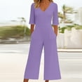 thumbnail image 2 of GILIGEGE Women's Casual Jumpsuits 2025 Summer Trendy Wrap V Neck Short Sleeve Wide Leg Pants Elegant Loose Rompers Outfits with Pockets Overalls for Women Loose Casual Short Sleeved Jumpsuit, 2 of 5