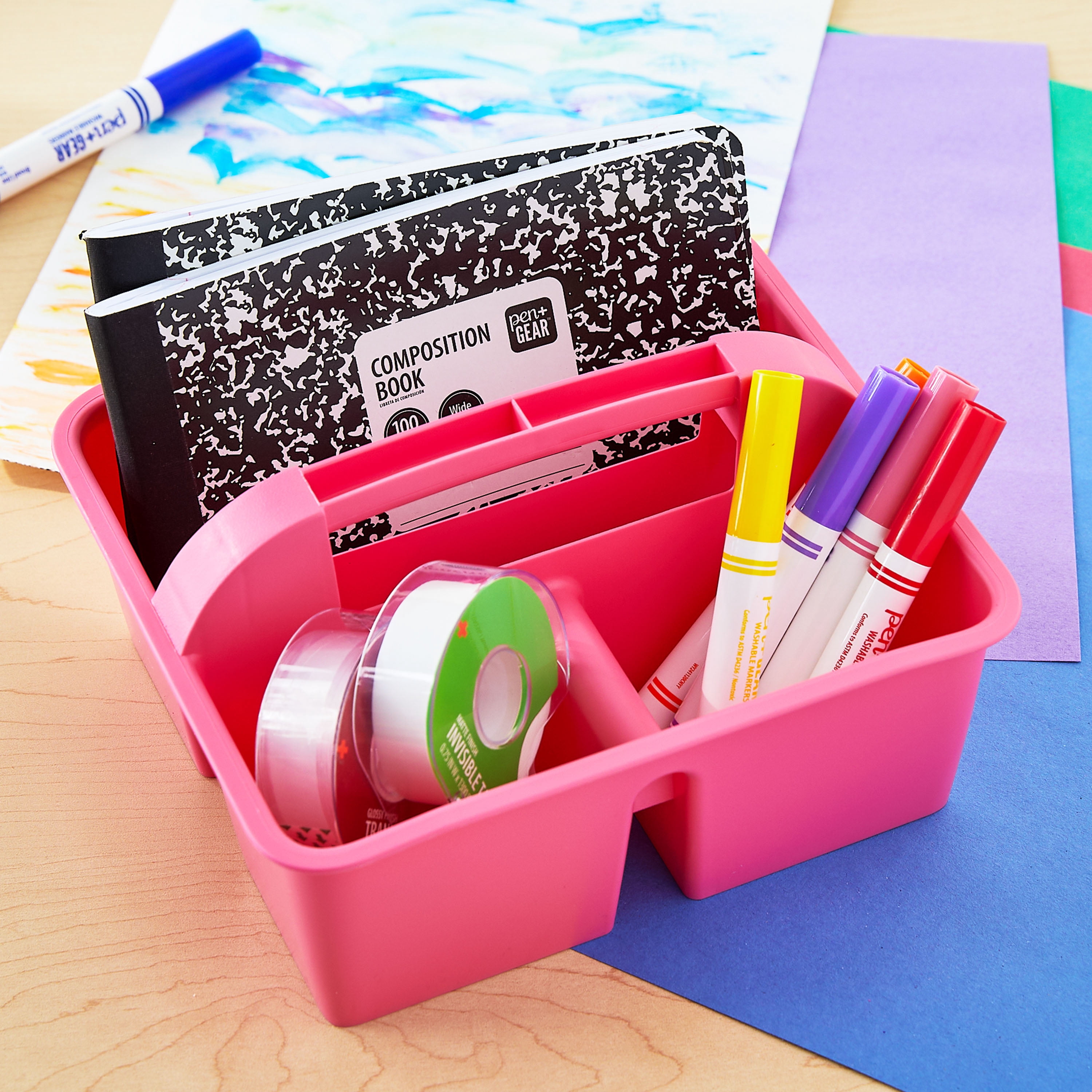 Pen+Gear Plastic Caddy, Desktop Craft and Hobby Organizer, Coral Passion, 1-Pack