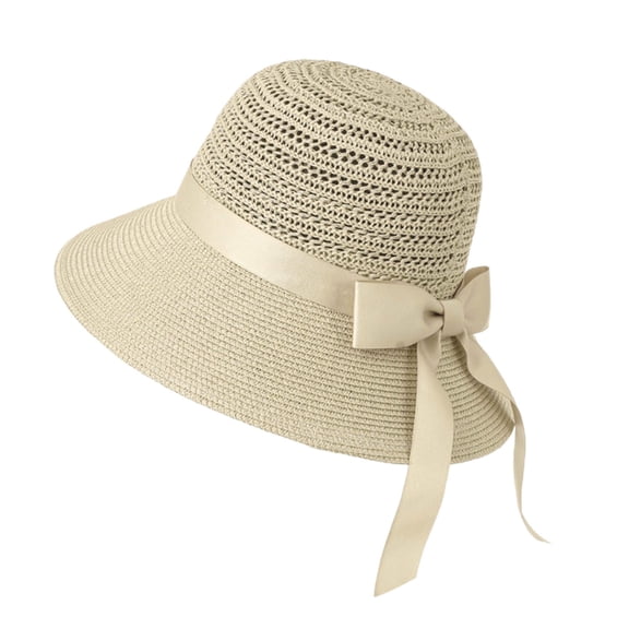 HONHUZH Summer Hats Womens Crochet Bucket Sun Hat With Bow Wide Brim Breathable Summer Beach Cap
