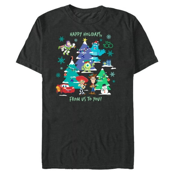 Disney 100 and Pixar Christmas Happy Holidays from Us to You - Short Sleeve Blended T-Shirt for Adults - Customized-Dark Heather