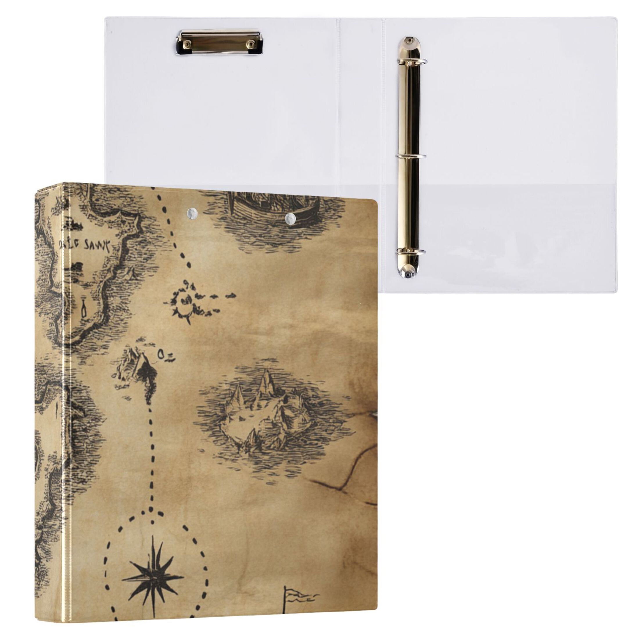 A Treasure Map 3 Ring Binders 1.5 inch Hardcover File Folders with Interior Pockets A4 Size Organizer for School Office Hospital Set of 2