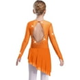 thumbnail image 5 of iiniim Girls Sparkly Figure Ice Skating Dress Mesh Long Sleeve Irregular Hem Ballet Lyrical Ballroom Dancewear Orange 6, 5 of 6