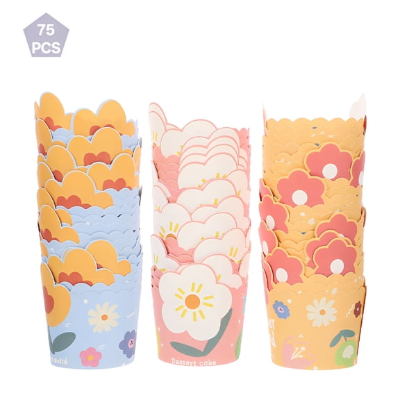 ACDANC 75 Pcs Paper Cup Cake Packing Cupcake Liners Baking Dessert Wrapper Party Muffin Holders Cups （As Shown）
