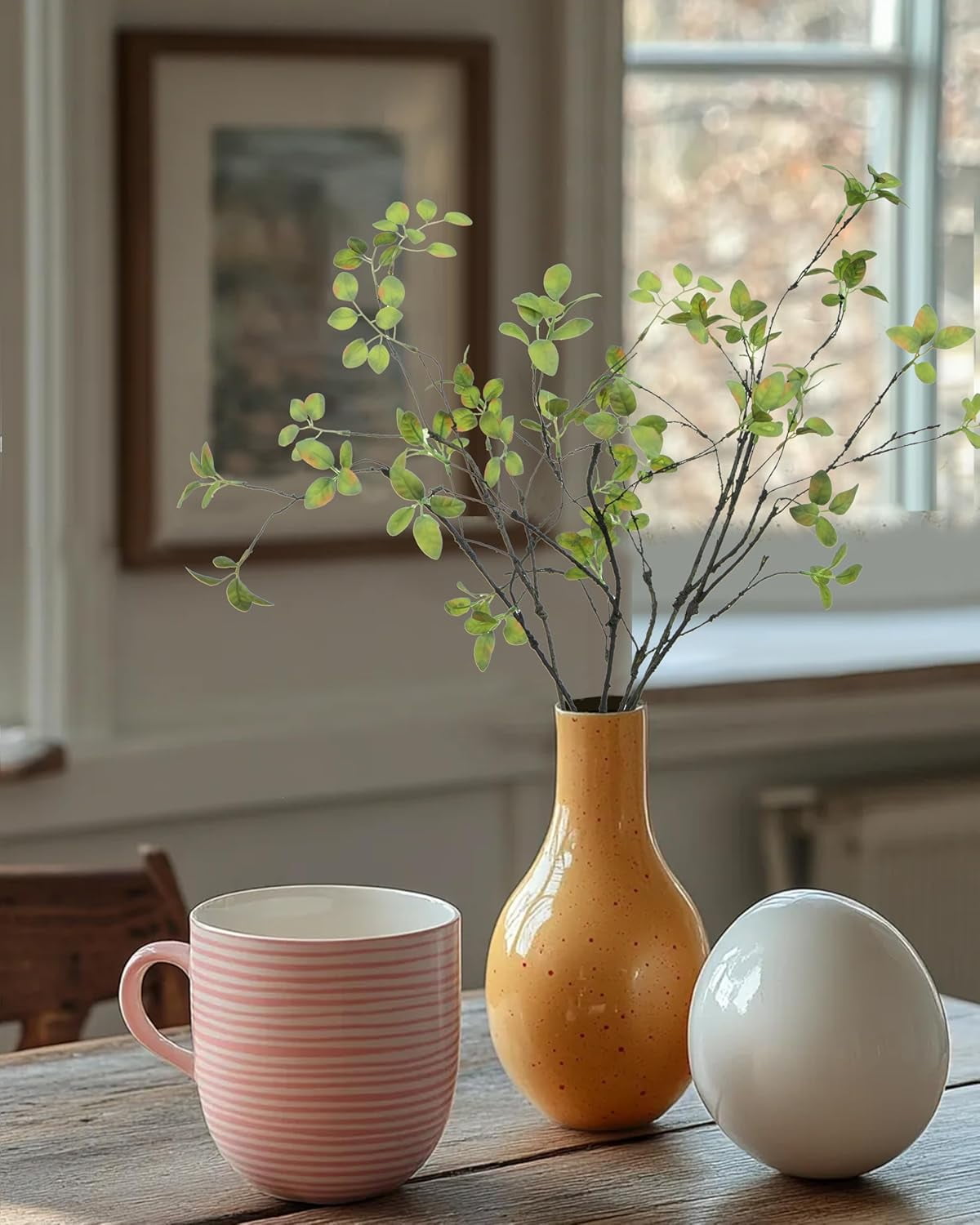 24" 5Pcs Fake Greenery Stems Artificial Ficus Branches Fake Plants for Home Office Table Vase Filler Decoration(Green)