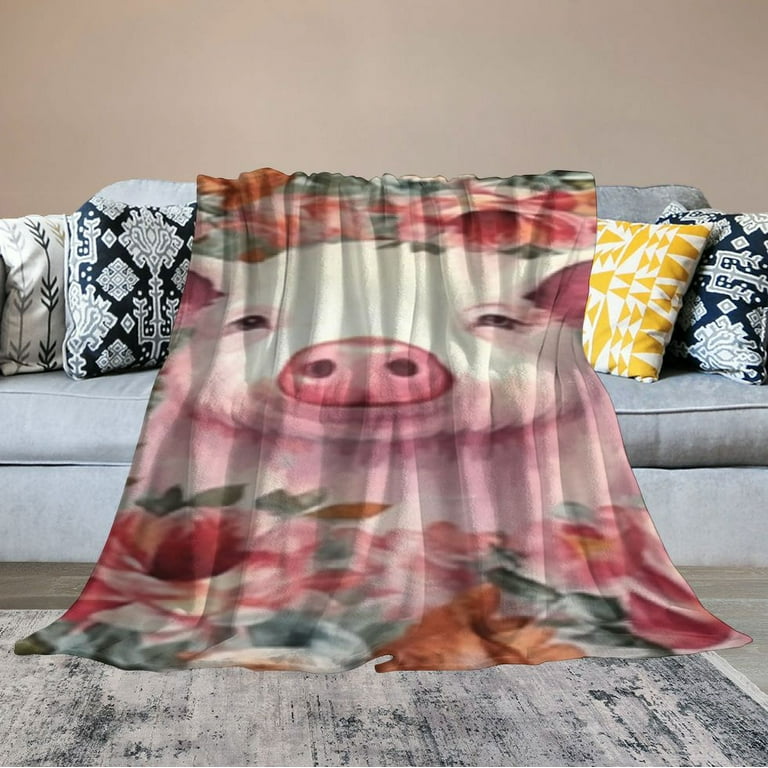 JEUXUS Pig Blanket and Throws Cute Cartoon Pig Throw Blankets Pig Decor Soft Cozy Plush Warm Flannel Bedding Blanket Gifts for Pig Lovers Girls Boys