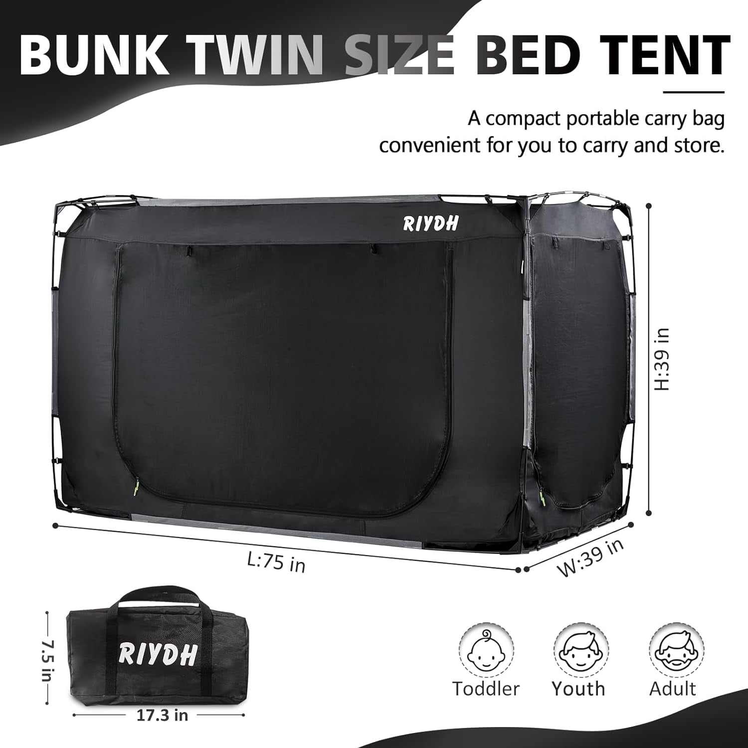 Bed Tent Bed Canopy Bunk Twin Size Tents for Adult and Kids- Portable Dream Tent Indoor Sleeping Tents 93% Blackout with 3 Doors Breathable Big Space Tents