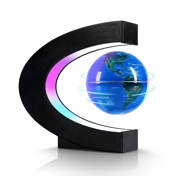 Flagest Magnetic Levitation Floating Globe, Levitating C Shape Globe with LED Lights for Education Home Office Desk Bookshelf Decor, Holiday Anniversary Christmas Creativ