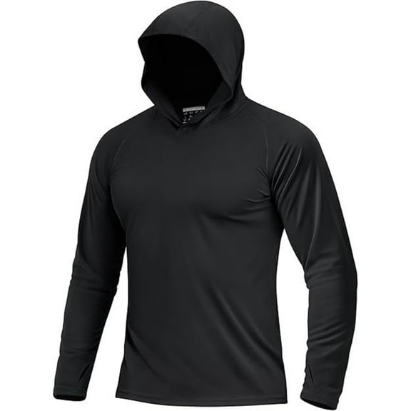 dGslk Men's Long Sleeve Hooded Shirt Lightweight UV Protection Sun Hoodie Athletic Workout Running Top for Outdoor Activities Black L