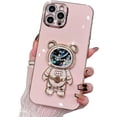 thumbnail image 1 of Compatible con funda de iPhone, diseño de astronautas, purpurina, brillo, líquido, arena movediza, galvanizada, soporte, soporte, funda a prueba de golpes (rosa, iPhone 12 Pro Max), 1 of 8