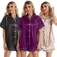thumbnail image 3 of Zoeecloth 2Pcs Silk Pajamas Womens Short Sleeve Sleepwear Soft Satin Loose Button down Loungewear 2 Piece Pjs Shorts Set S-XL, 3 of 9