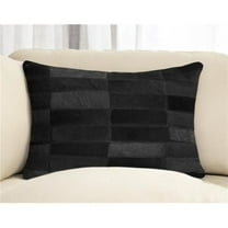 HomeRoots 544620 12 x 20 in. Black Patchwork Cowhide Lumbar Throw Pillow