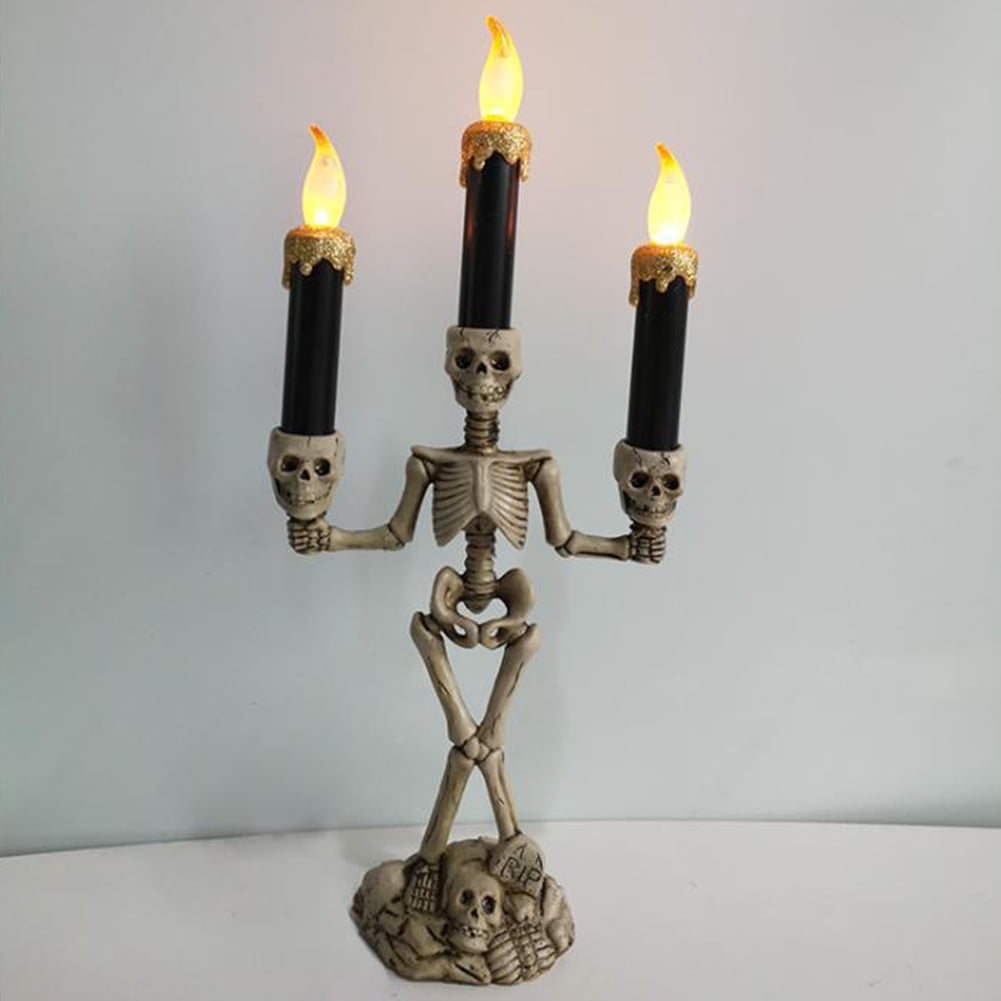Halloween Skull Skeletal Hand Holder LED Candle Light Decoration Party Lamp Prop 