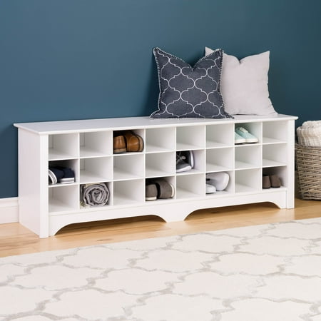 Prepac White Hall Bench with Storage and Seating: 24-Shoe Cubby Bench  Ideal White Shoe Rack for Entryway  Sized 15.5  D x 60  W x 20.25  H