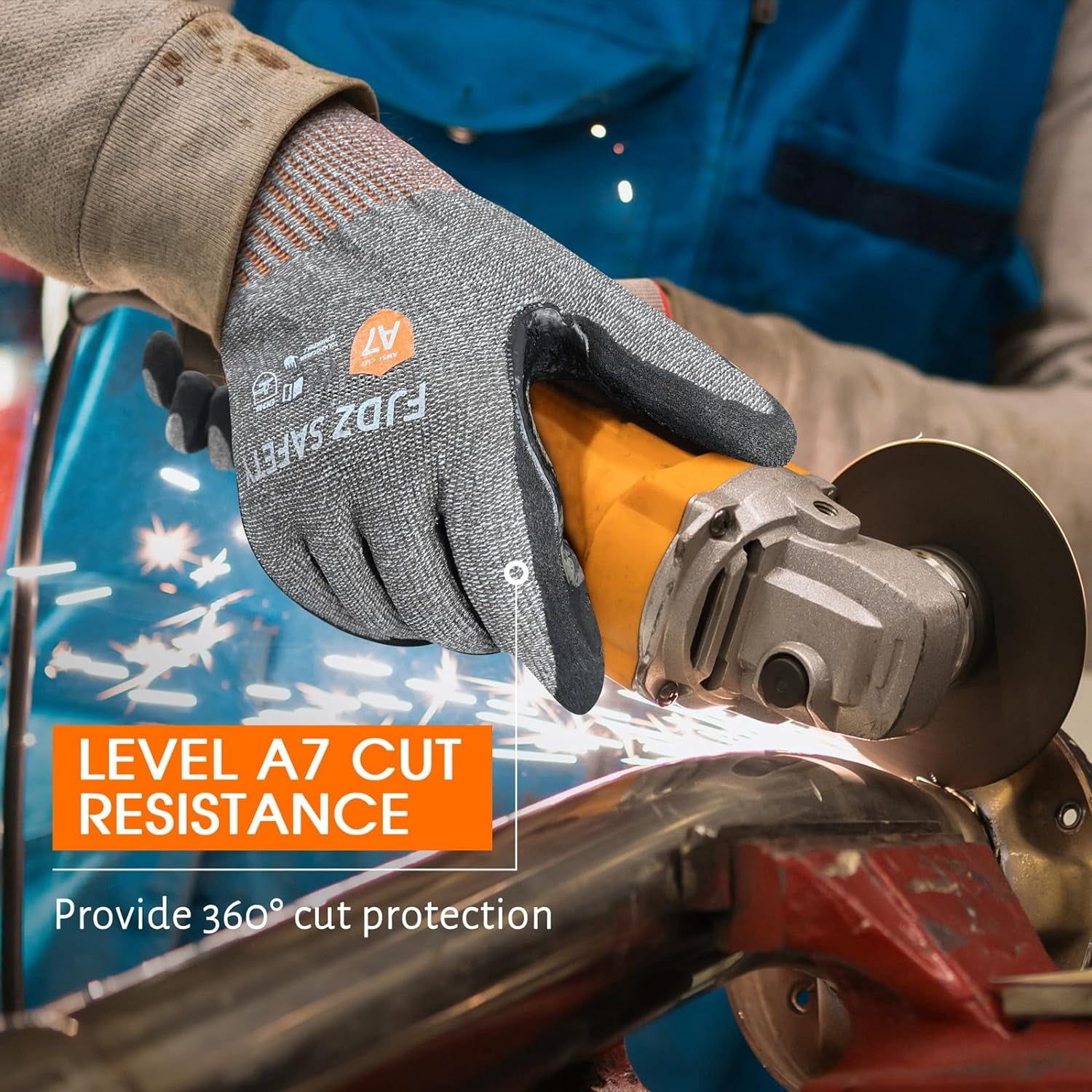 EvridWear ANSI A7 Cut Resistant Gloves, 3 Pairs Touchscreen Cutting Gloves with Sandy Nitrile Coated Firm Grip for Wood Work,Warehouse, Handle Glass, Gardening, Construction, Fishing(Gray,Large)