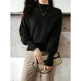 thumbnail image 4 of Chic Half Turtleneck Long-Sleeved Bottoming Shirt Top, Black, Large, 4 of 5