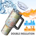 thumbnail image 5 of 40oz Pioneer Flower Floral Print Pattern Insulated Tumbler with Handle, BPA-Free Leak Proof Lid and Straws, Double Wall Vacuum, Hot 12h/Cold 34h, 5 of 6