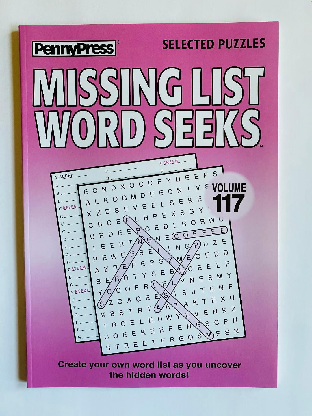 Volumes 116 and 117 of the Missing List Word Search Seek Puzzles from the Penny Press Selected Puzzle Series