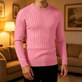 thumbnail image 2 of Men's Cable Knit Sweater Crew Neck Long Sleeve Pullover Top Solid Color Warm Casual Daily Wear Fall Winter, 2 of 7
