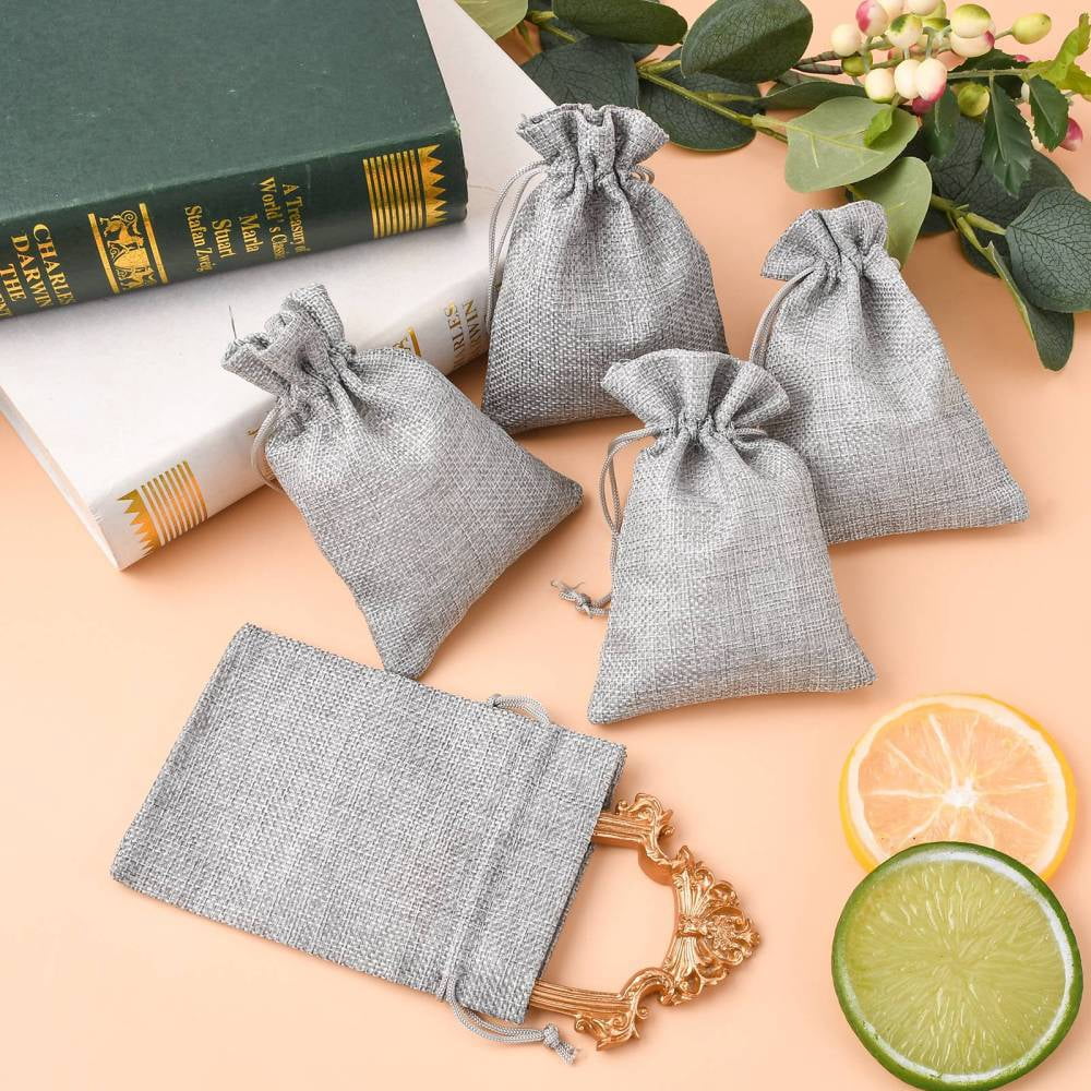 250pcs Polyester Imitation Burlap Packing Pouches Drawstring Bags for Christmas Wedding Party and DIY Craft Packing Gray 14x10cm