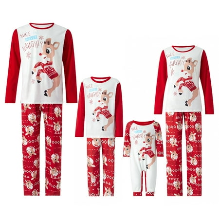 

JBEELATE Christmas Pajamas Family Suits Reindeer Printed Long Sleeve Long Pants Sleepwear for Adults kids Baby