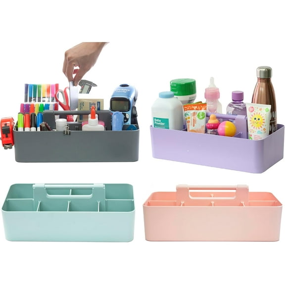 Portable Caddy Organizer - Stackable Plastic Caddy with Handle | Desk, Makeup, Dorm Caddy, Classroom Art Organizers (Made In Usa) (Mint/Pink/Lavender/Gray)