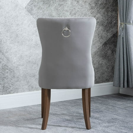 Gray Wood Dining Chairs Clearance! Living Room Chair Set of 2, Tufted Velvet Studded Dining Chair with Solid Wood Legs, Armless Upholstered Accent Side Chair Victoria, Kitchen, Bedroom Chair, Modern Furniture, Gray, W5880 ()
