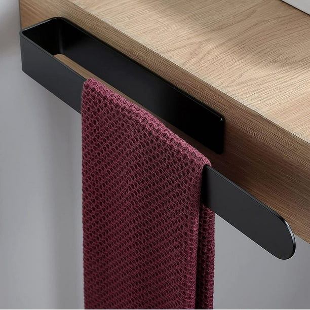 Toallero, barra adhesiva para toallas para espacios elegantes, acero inoxidable, negro, diseño minimalista, solución para ahorrar espacio, fácil instalación, resistente a la oxidación y duradero