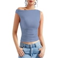 thumbnail image 4 of Womens Summer Off The Shoulder Crop Tops Sleeveless One Shoulder Ruched Asymmetrical Going Out Tank Top, 4 of 5