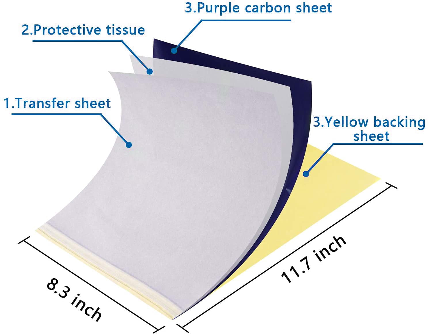 Tattoo Transfer Paper - 100 PCS Stencil Paper, 4 Layers 8.5" x 11" A4 Size Thermal Stencil Paper for Tattoo Transfer Kit Supplies